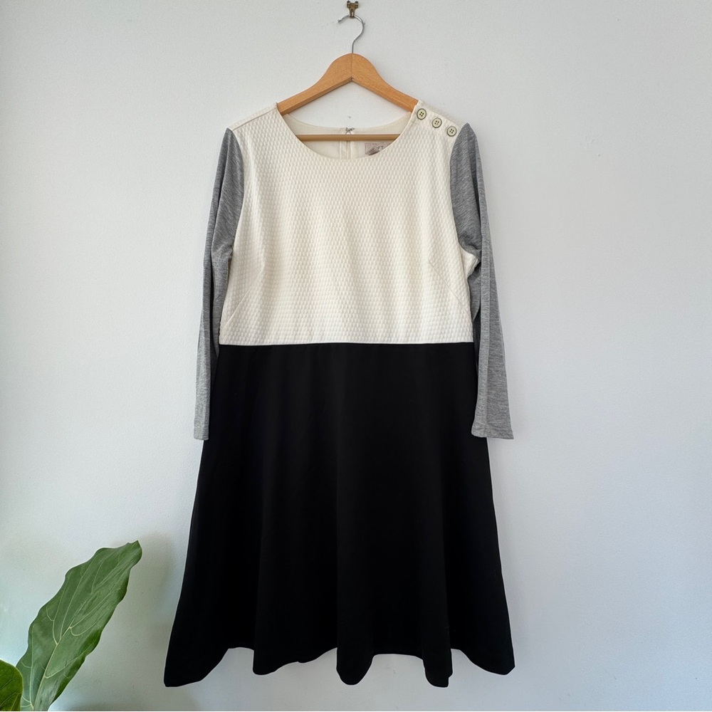 Ann Taylor Loft mixed media color block black dress sz 16
